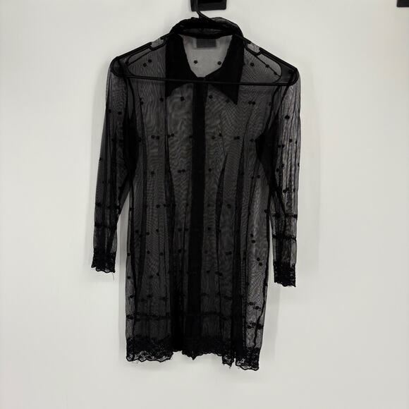 Vintage Hugo Buscati Black Sheer Embroidered Button Down Shirt Top Size XS Goth - Picture 1 of 8